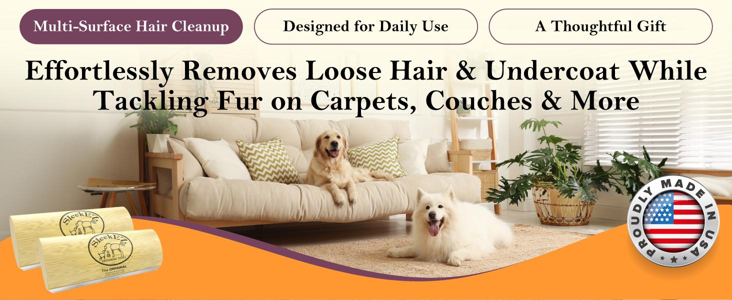 SleekEZ Dog Brush for Shedding & Dog Grooming Supplies |   Pet Hair Removal Tool |   Great For All Fur Types |   For Short, Medium, & Long Hair Pets |   Reduces Shedding by 95% |   Made in USA |   5 inch