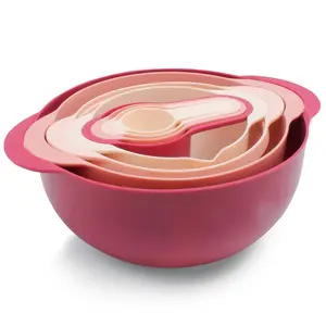 COOK WITH COLOR Nesting Bowls with Measuring Cups Colander and Sifter Set - Includes Mixing Bowls, Colander, Sifter and Measuring Cups, Rose, 8 Pc Bowl