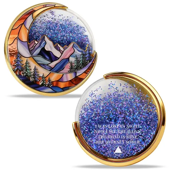 1-20 Year Moving Sand Sobriety Coin - Liquid Glitter AA Recovery Medallion, Affirmation Sober Chip for Milestone Celebrations, Year Marker & Support Inspirational Sobriety Gifts for Men & Women