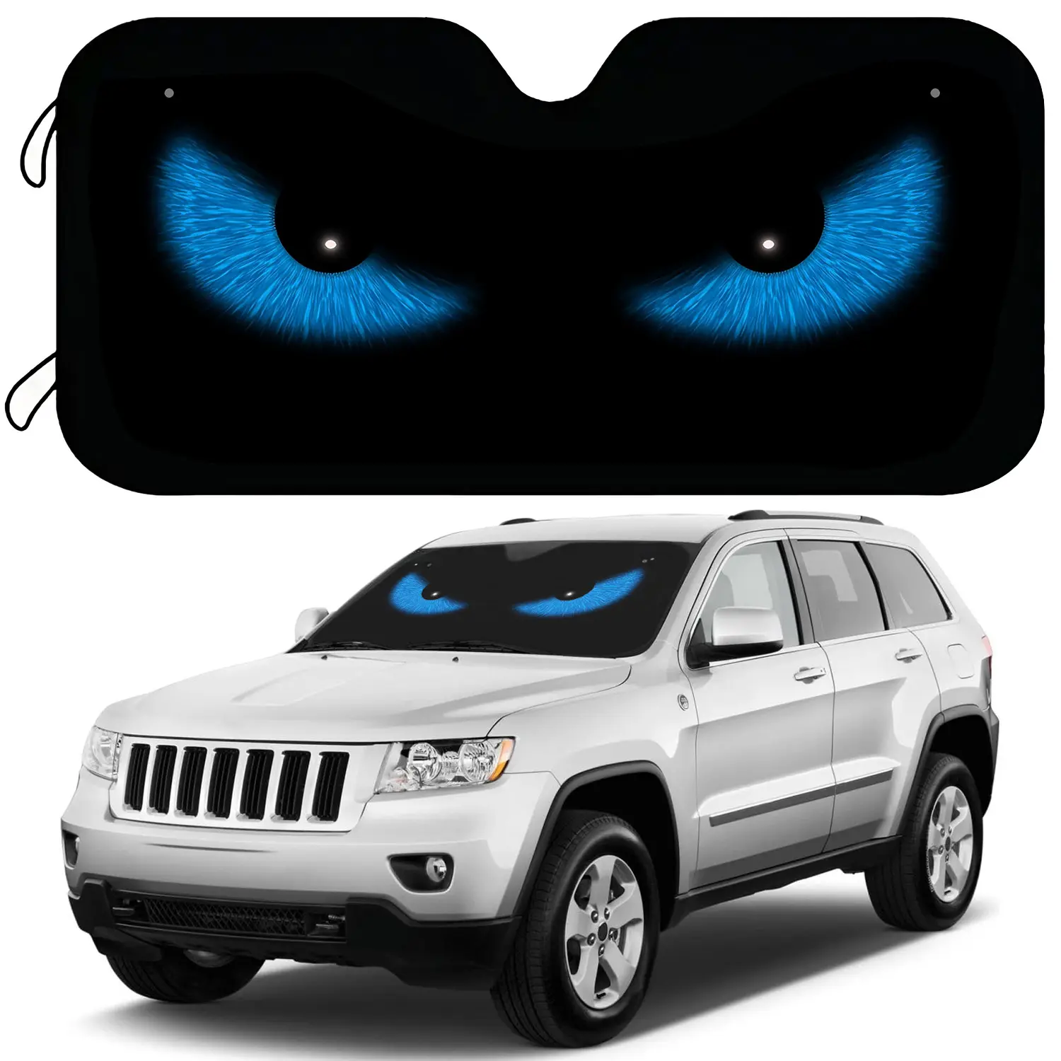 55.12*27.56in Glowing Angry Eyes Car SunShade - Foldable UV Block Windshield Visor,Evil Eye Design Heat Shield for Truck, SUV