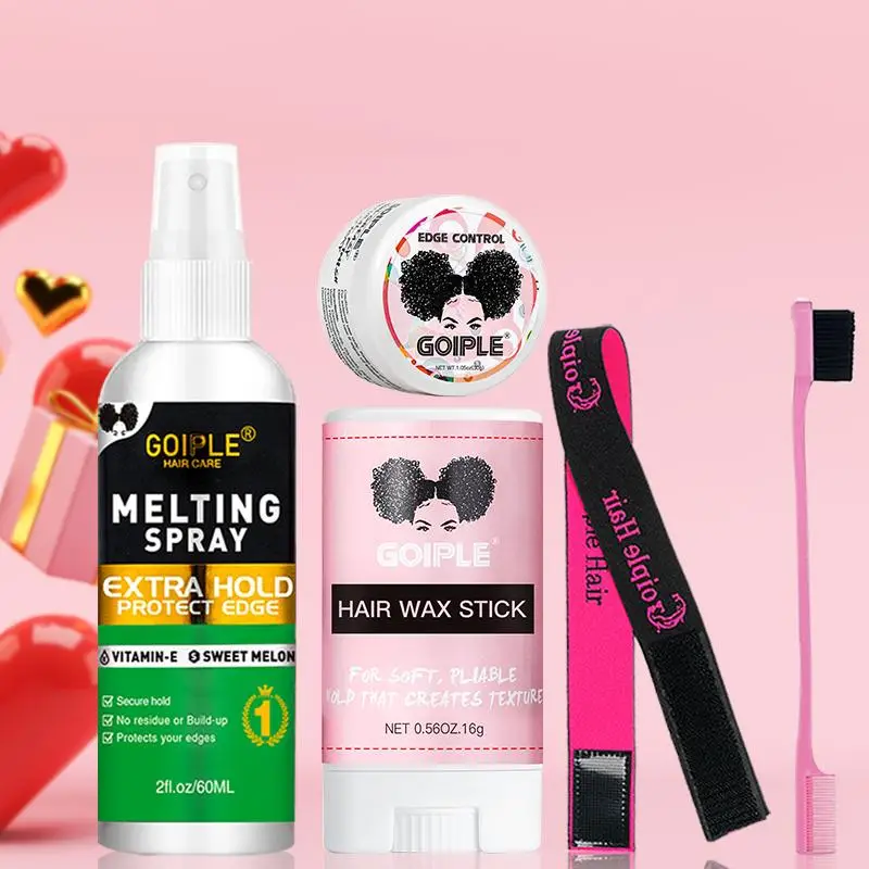 Wig Care Set, 5 Counts/set Natural Styling Wig Spray & Hair Wax & Edge Control Hair Brush & Wig Band for Closure Wig, Hair Styling Accessories for Wom