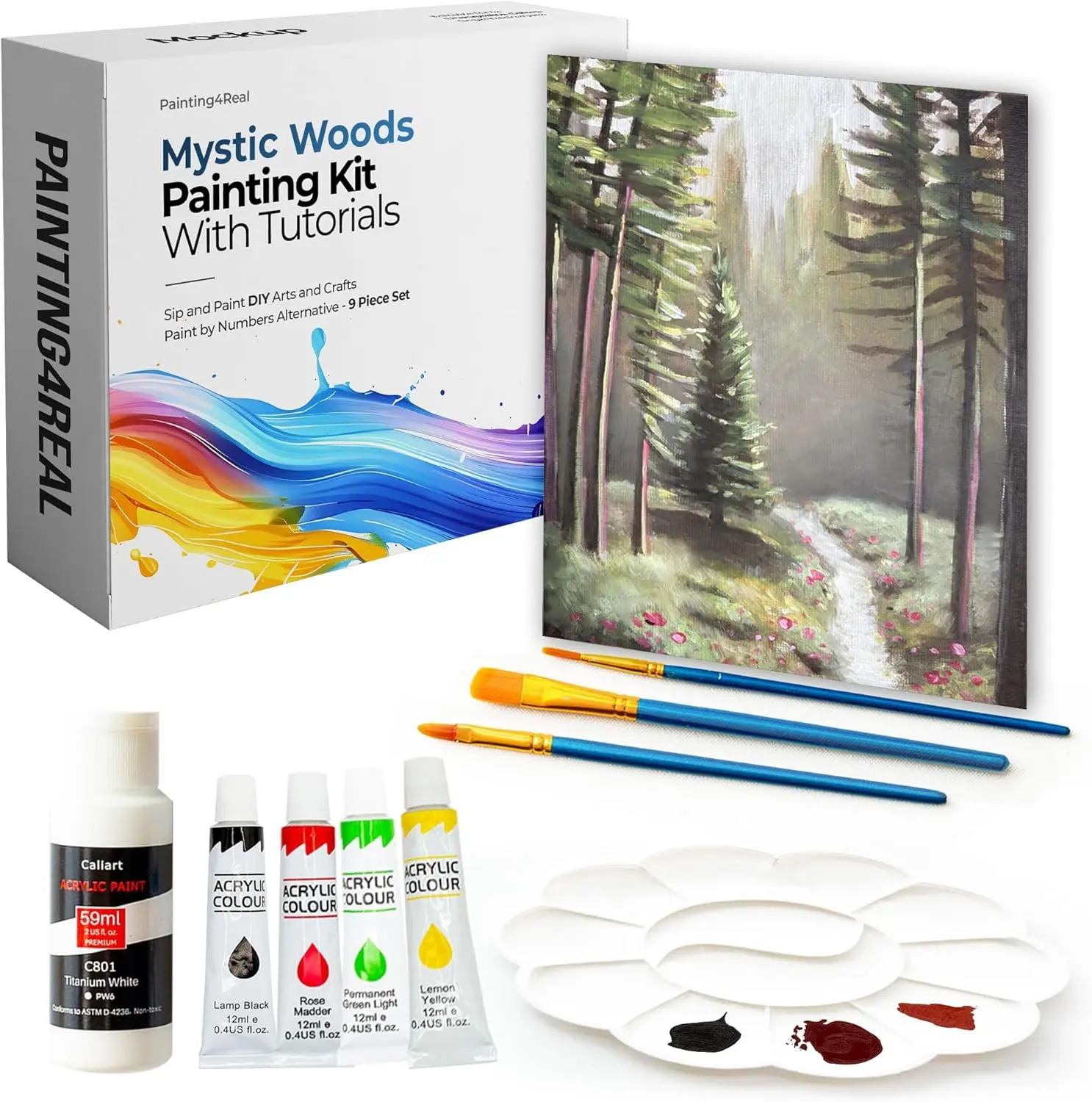DIY Mystic Woods Acrylic Painting Kit with Video Tutorials - 9pc Art Set for Adults and Beginners