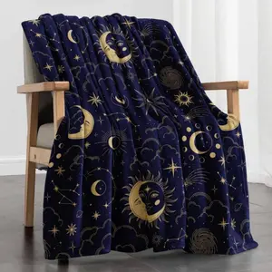Soft Comfortable Funny Throw Blanket Star & Moon Pattern Blanket Air-conditioned Room Warm Nap Blanket For Home & Office
