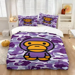 BAPE Baby Milo Camo Duvet Cover Set, 1 Piece Duvet Cover & Pillowcase (without Core), Street Fashion and Cute Characters, Soft Comfortable Bed Linen, Personalized Trend Bedroom Decor
