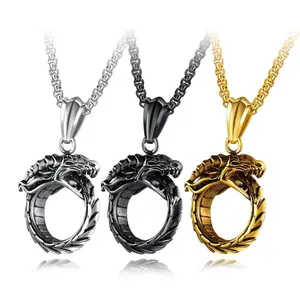 Ouroboros Necklace Hipster Personality Domineering Men's Pendant Hip Hop Vintage Sweater Chain Christmas Gift Halloween Gift