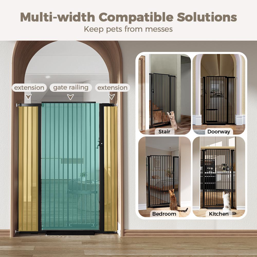 55.1" Extra Tall Pet Gate, 29.5-40.6" Extra Wide Cat Gate, With Adjustable Cat Door, Pressure Mounted Easy Walk Through Pet Gate with Door for Stairs, Doorways, Kitchen, Pet Gate, Black
