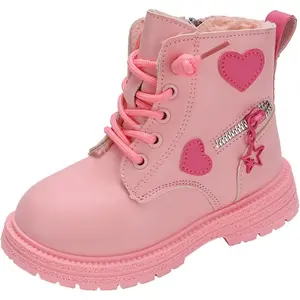Girls Ankle Boots Lace Up Short Booties Outdoor Side Zipper Non Slip Leather Riding Boot for Kids