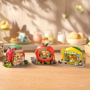1PC DlY Mini House Assembly Kit for Personal Leisure Family  Couple Dating Enhances Hands On Ability Close  Fruit Town Model Holiday Present for friend  Girlfriend Cozy Home Display Sentimental Personal  Collection Tools Glue Batteries Not Included