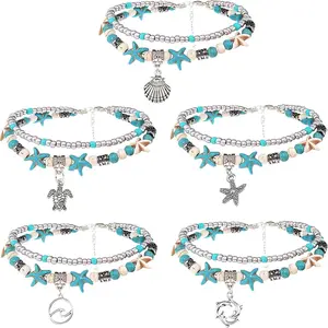 5 count Ankle Bracelets for Women Layered Beach Adjustable Anklets Boho Chain Anklet Foot