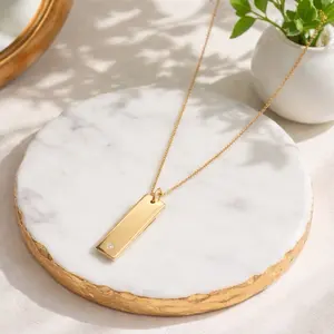 Golden Bar Necklace with Delicate Stone 18 Inch Gold Plated Chain Elegant Jewelry for Women