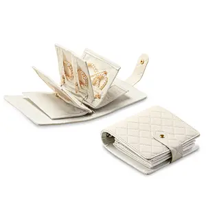 Oirlv Luxury Quilted Jewelry Organizer Book, Travel Jewelry Case with Clear Pockets,Easter Gifts， Aesthetic Cream Accessory Holder for Necklace Earring Ring water proof trinket trade storage organization bedroom decor Pouch, Durable Storage Organizer