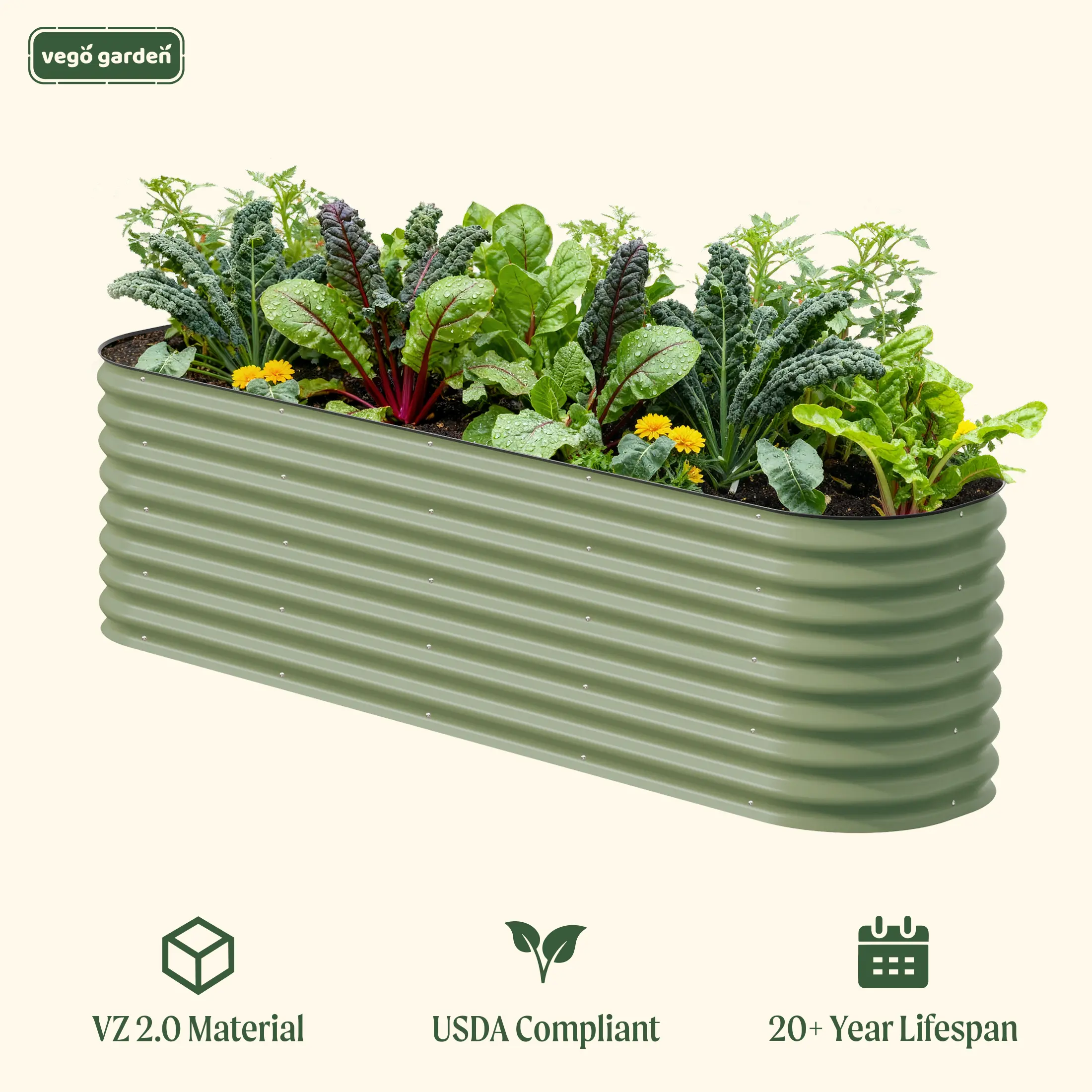 Vego Garden 32" Extra Tall 10-In-1 Jumbo Modular Metal Raised Beds, Stackable Heavy Duty Outdoor Vegetable Planter Kit, Modern Plant Pot, Home Improvement Supply, Heavy Duty Planter