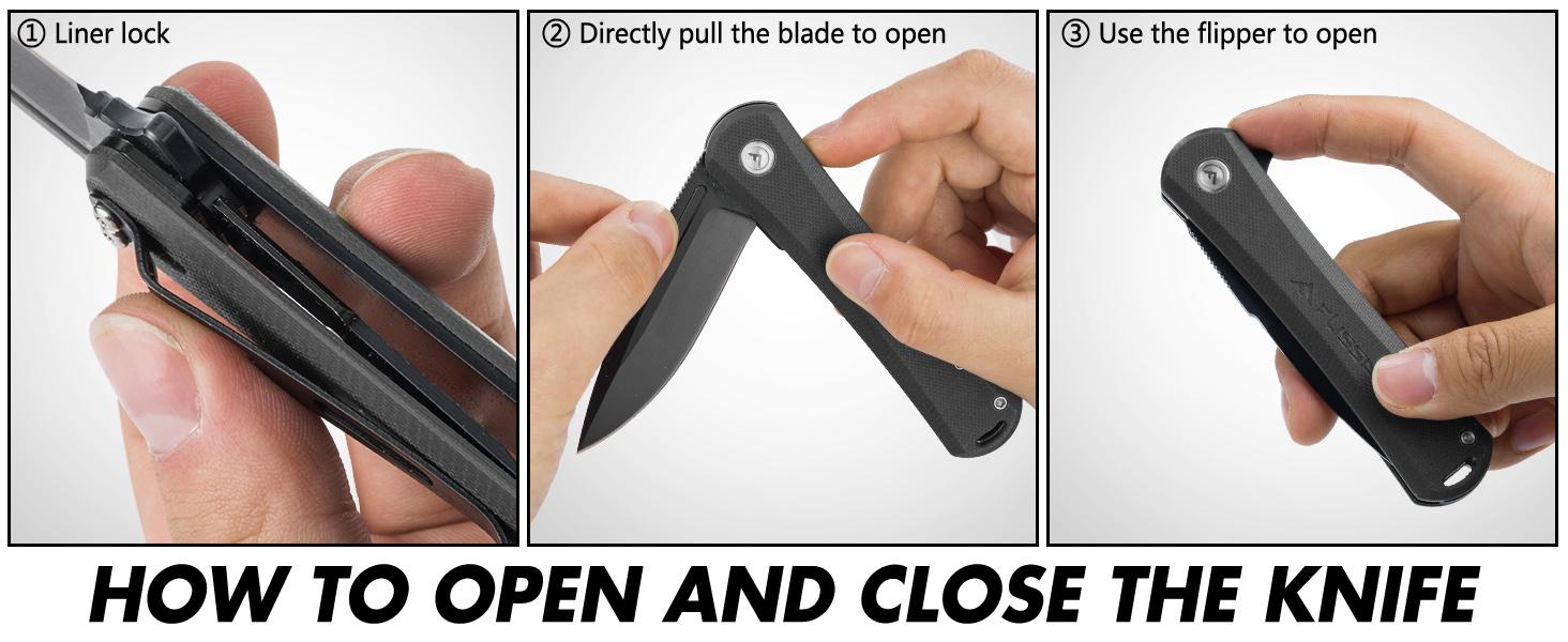 FLISSA Folding Pocket Knife, 4.5" G10 Handle EDC Knife with D2 Steel Blade, Liner lock and Pocket Clip, Tactical Knives for Men Women, Uesd for Outdoor, Survival, Hunting and Camping (Black)