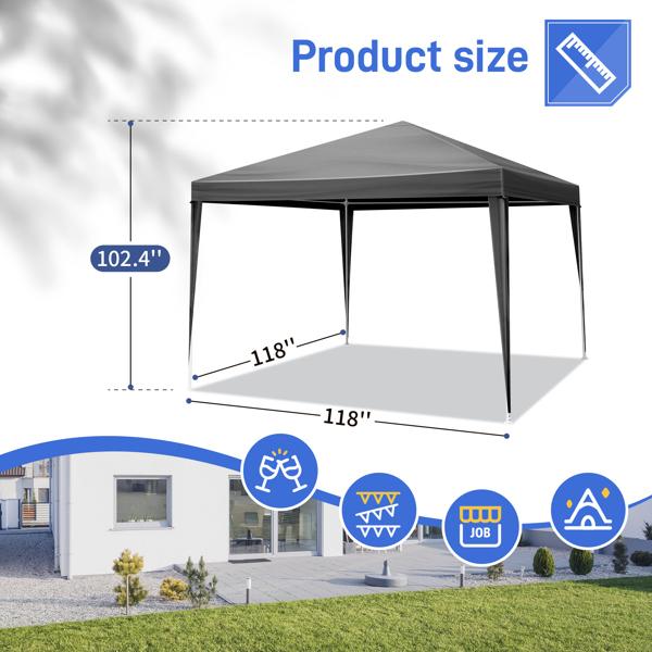 Black 10'x10' Waterproof Canopy Gazebo, Heavy Duty Outdoor Patio Party Tent for Wedding, BBQ, Catering & Backyard Events