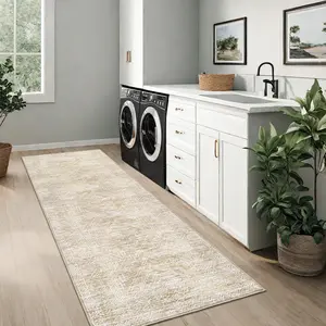 GARVEE 2x6 Washable Rugs Distressed Vintage Tribal Checkered Area Rug for Living Room Bedroom Office Low Pile Neutral Soft Nursery Carpet Non Slip Farmhouse Floor Cover Off White