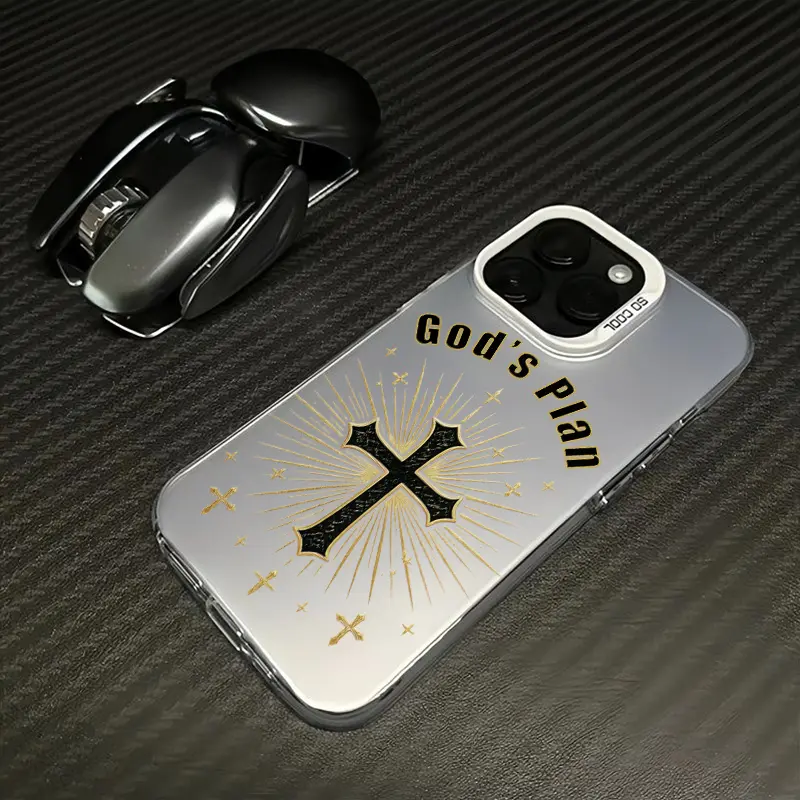 God S Plan With Golden Radiant Cross Print Phone Case Flexible Bendable Tpu Base, Embedded Pattern Not Easy To Fade, Precision Cut Independent Buttons for iPhone 17 16 15 14 13 12 11
