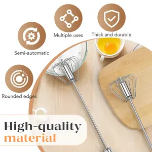 Kitchen Utensils Set, Trendy Hand-Push Rotary Whisk - Food-Grade Stainless Steel, Rust-Proof, Sturdy Riveted Design for Fast Whisking, Beating