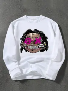 Men's Regular Fit Graphic Print Round Neck Casual Sporty Sweatshirt, Casual Long Sleeve Crew Neck Pullover for Fall & Winter, Men's Clothes for Daily Wear Fitted Tops