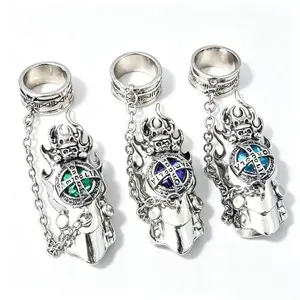 Reborn Vongola Anime Ring Set, Double Joint Chain Link Rings, Vintage Punk Gemstone Ring for Men Women, Cosplay Jewelry