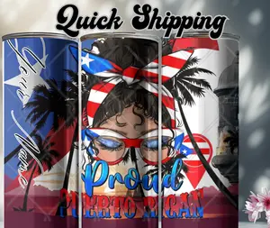 Proud Puerto Rican Woman Tumbler 20oz Stainless Steel Double Wall Vacuum Insulated Portable Flask with Lid & Straw Handmade Drinkware Quick Shipping