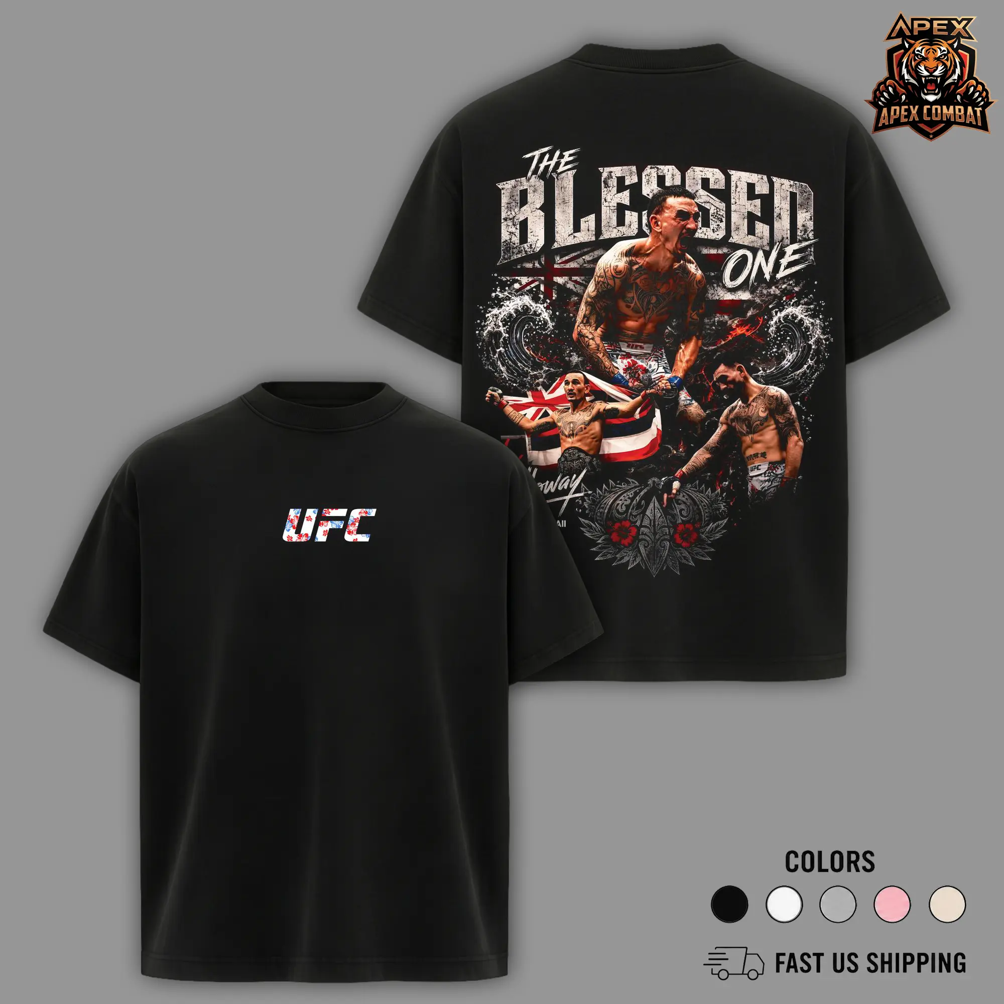 Men's UFC 329 Black Max Holloway T-Shirt, The Blessed UFC Graphic Tee, UFC MMA Shirt, Gift for Fighters, Sports Apparel