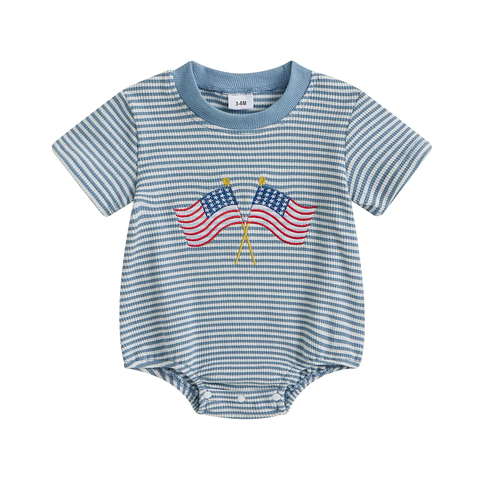 Infant Baby Boys 4th of July Jumpsuit Casual Flag Embroidery Striped Print Short Sleeve Romper for Newborn Cute Clothes