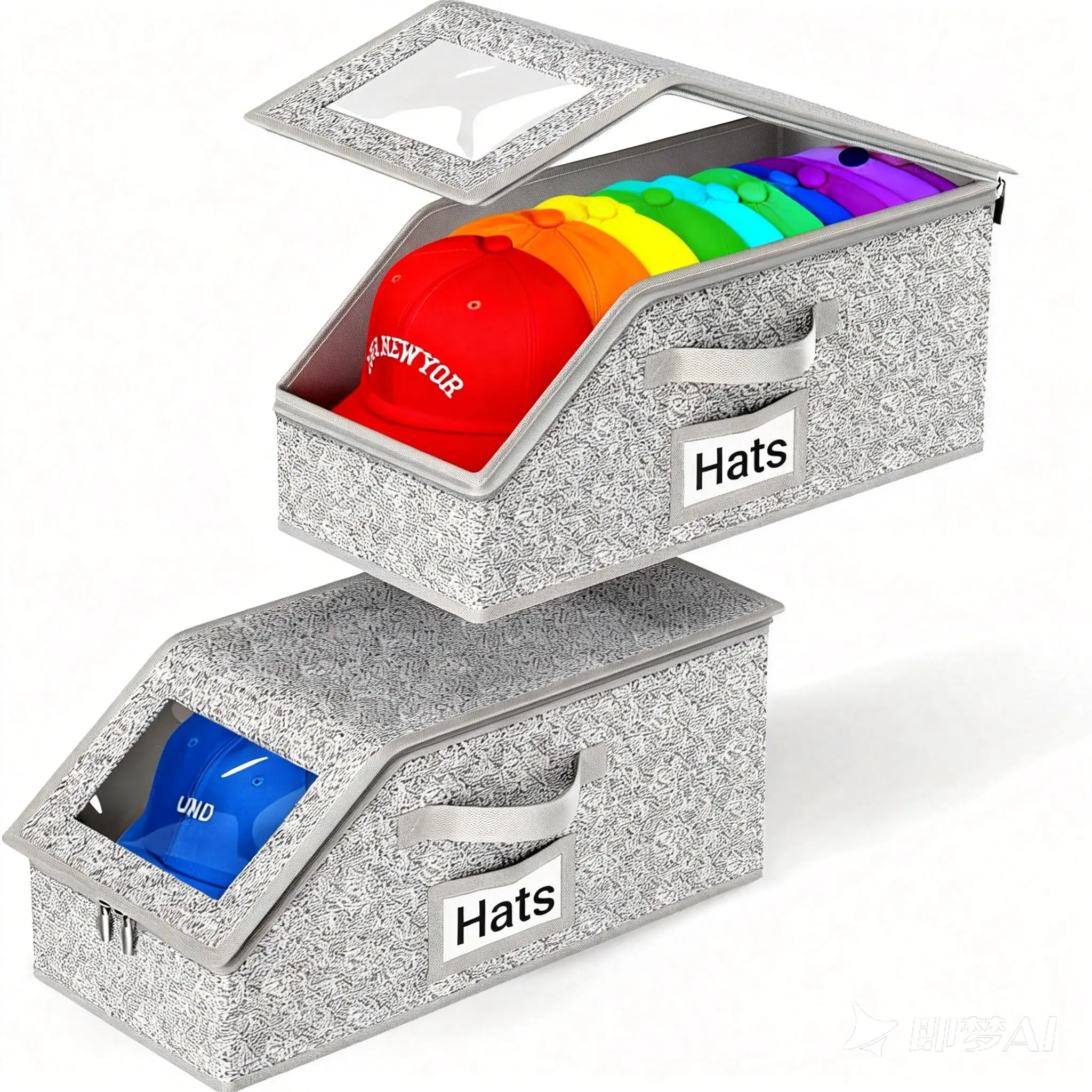 Stackable Hat Storage Baseball Cap Storage Box - Foldable Hat Organizer with Labels Holds Up ...