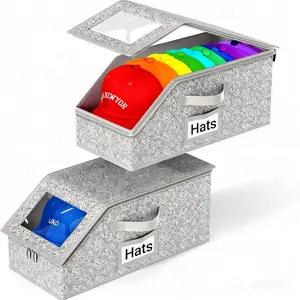 Baseball Cap Storage Box - Foldable Hat Organizer with Labels Holds Up to 12 Hats Stackable Design Space Saving Easy Access for Home Travel and Closet