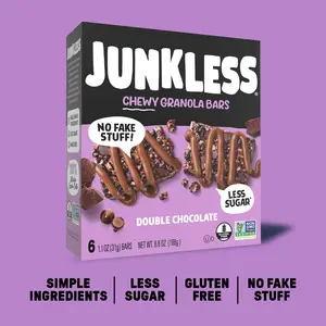 JUNKLESS Chewy Granola Bars Double Chocolate Simple Ingredients Less Sugar Gluten Free No Fake Stuff
