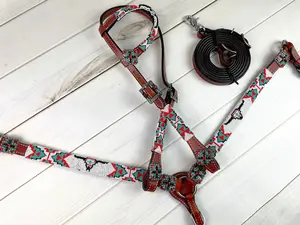 White Beaded Steer / Bull Skull Leather Tack Set