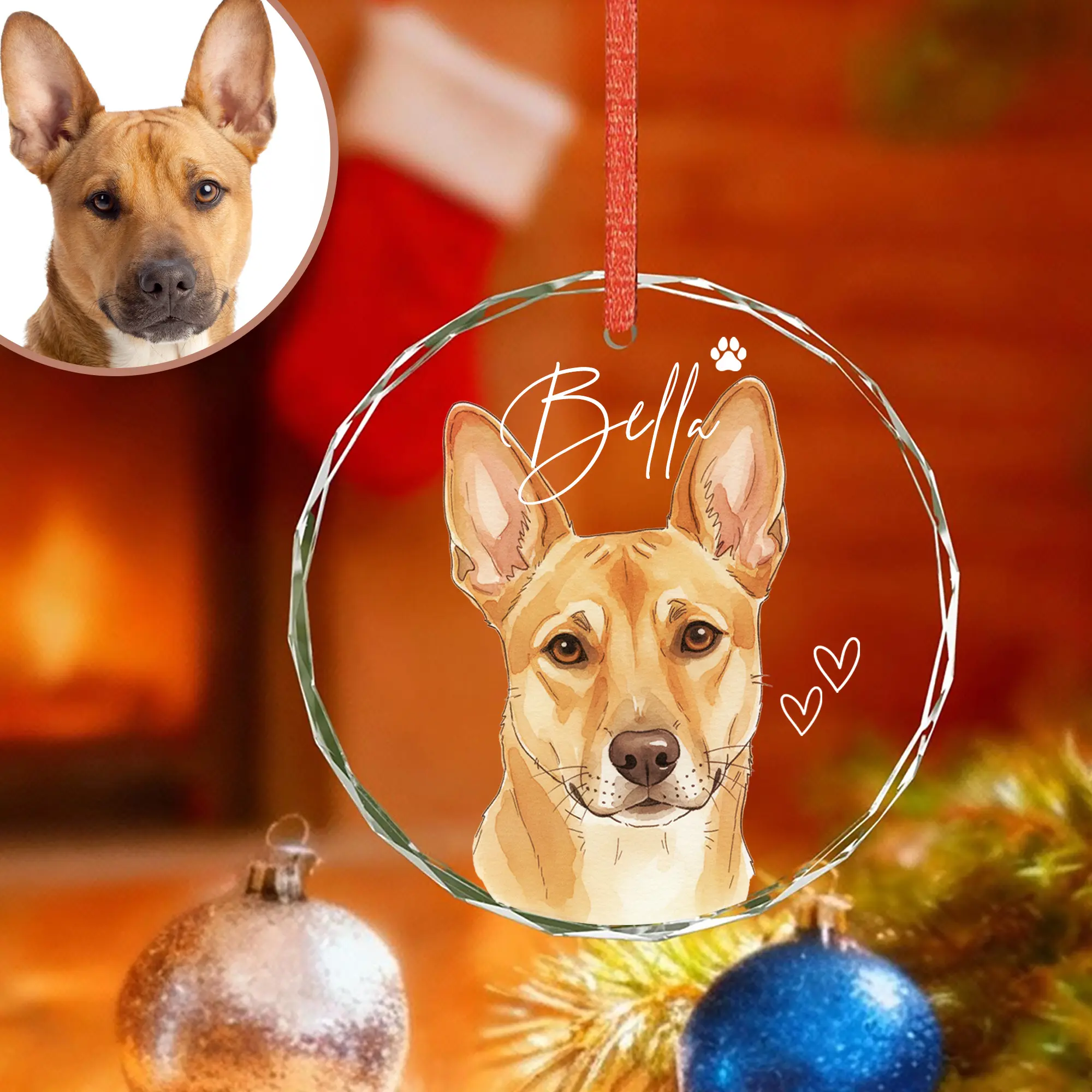 Personalized Watercolor Pet Photo Ornament: Custom Memorial Keepsake