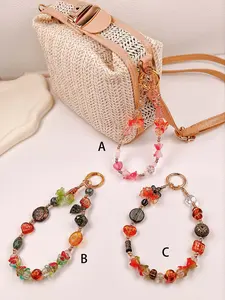 Cat Gold Flower Beaded Bag Charm Keychain, Casual Style, Solid Pattern, All Seasons, Perfect for Bag Decoration and Gifts