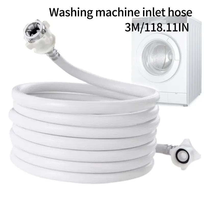 3m Washing Machine Appliance Water Supply Hose Extension, Steel Head PVC Soft Tube, Anti-Explosion Washer Inlet Hose, Universal Connector, Spare Replacement Parts