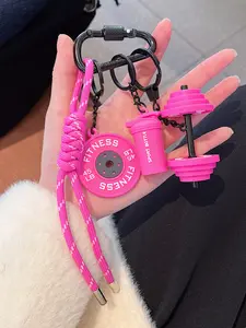 Handmade Gym Barbell and Dumbbell Keychain Set, Keychain for bags, Detachable Fitness Keychain with Barbell Plate Dumbbell Keyring Pendant Bag Charm Keychain Accessory Fitness Pendant For Women Men Valentine's Day gift
