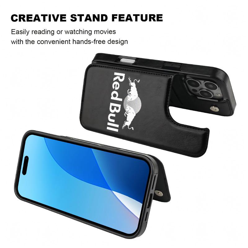Logo Red Bull White Aesthetics Pattern Phone Cases Compatible For With iphone 16 15 14 13 12 PRO PLUS MAX PU Black Durable Flip High quality Leather Credit Card Bag Holder Mother Gift Wallet Shockproof Anti-Drop Full Protection Phone Cases Shell Cover