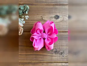 Lrc Rose Bloom Solid Color, 2in1 Stackable Ribbon Hair Bow