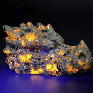 Natural Yooperite Carving Dragon Head UV Reactive Stone Healing Crystal Home Decor
