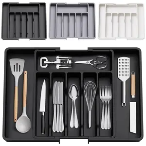 Expandable Silverware Organizer, 1 Count Adjustable Plastic Flatware and Cutlery Holder, Household Portable Retractable Drawer Storage Box