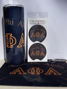 Alpha Phi Alpha Ice Cold Gold Fraternity Bundle - Tumbler Mouse Pad Car Coasters Keychain Black & Gold Everyday Use Gifting Set