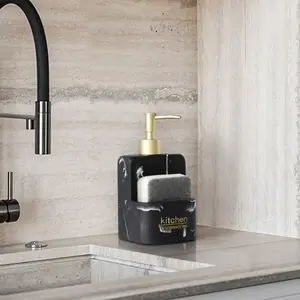 Kitchen Accessories Soap Pump Caddy - Sink Countertop Liquid Hand Soap Dispenser with Integrated Storage Compartment & Space-saving Design