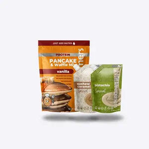 Pistachio Caramel Morning Bundle - 16oz Protein Vanilla Pancake Mix + 10oz Each Pistachio + Cashew Caramel Nut Spreads - Sweet Healthy Breakfast Baking Starter Kit, No Sugar Added, Natural Flavor