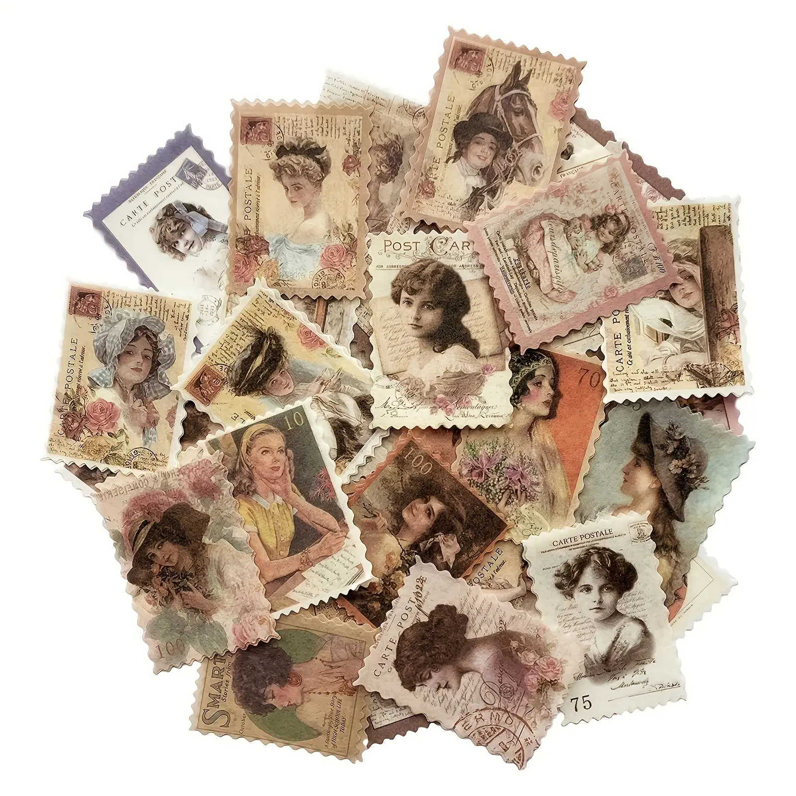 Vintage Removable Adhesive Washi Paper Stickers - 240pcs, 120 Unique Translucent Die-Cut Stamp Edges, Office Stationery, Scrapbook Supplies