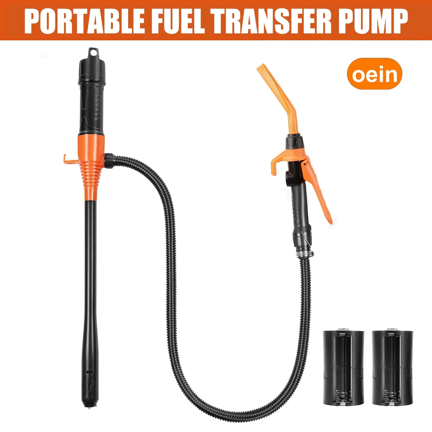 oein Fuel Transfer Pump, Gasoline Transfer Pump, Electric Canister Pump, Battery Operated Liquid Transfer Pump, Battery Powered Pump, Cordless Pump, with Gun Nozzles, Hose & Flow Control Nozzle, for Petrol Diesel Kerosene