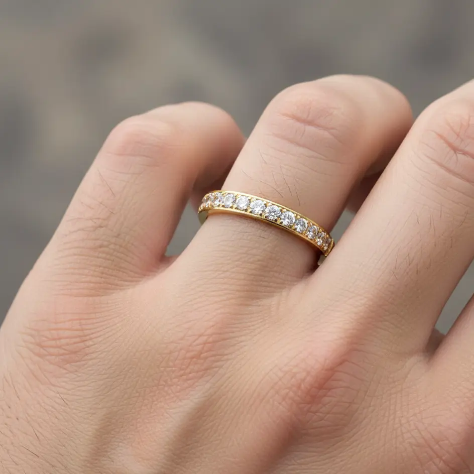 Titanium Wedding Ring 3mm CZ Wedding Ring Engagement Ring Unique Gold Titanium Ring CZ Wedding Ring Ladies Wedding Ring Comfort Fit Ring