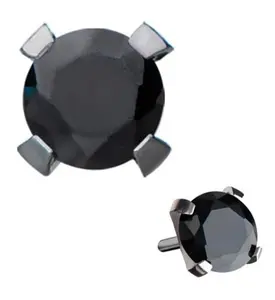 Titanium Threadless Black CZ Prong Set Top