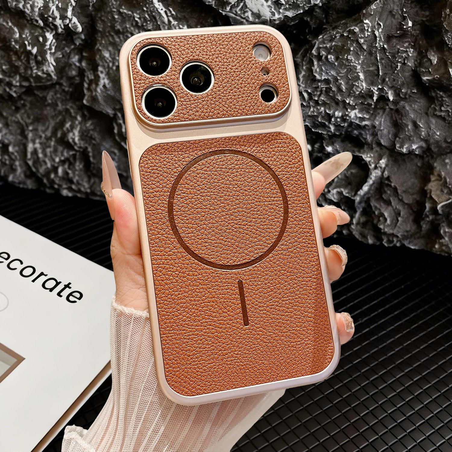 [Free!!Ship!] Matte PU Texture Leather Phone Case for iPhone 17 Pro Max 16 15 14 Mag Safe Military Grade Drop Shockproof Protective Phone Cover