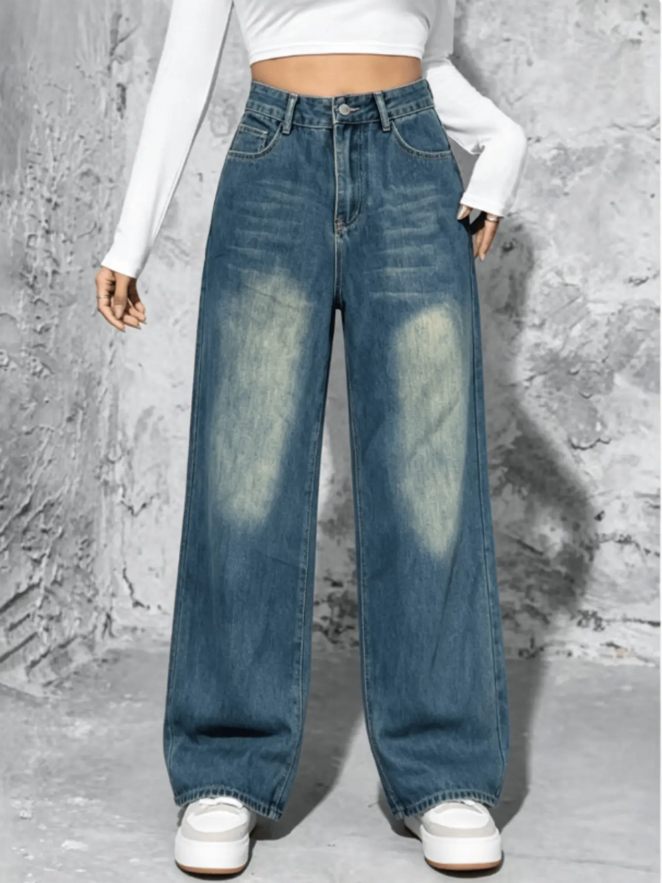 High waisted loose jeans wide leg women's worn-out pants women's bottoms WH44 women's basic minimalism comfortable denim belly control curve embrace regular size spring fashion women's clothing