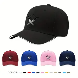 CampaignAdjustable Chef Baseball Cap With Skull & Knives Design - Unisex Polyester Dad Hat For Men And Women, Perfect For Outdoor Cooking Enthusiasts