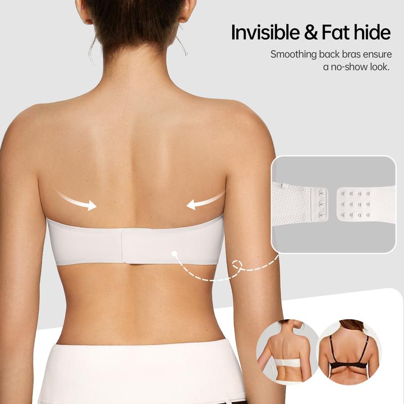 OEAK Womens Solid Strapless Bandeau Bras Non Slip Bras Push Up Wireless Padded Bras Supportive Seamless Bra Comfortable Tube Bra
