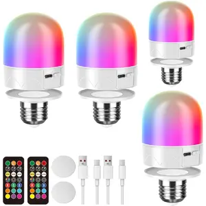 2/4PACK Rechargeable Light Bulb, USB Rechargeable LED Bulbs with Remote, RGB Temperature Dimmable Multicolors, Light Bulb with Magnetic Base Detachable, Timing Bulbs for Home, Great Idea for Christmas Gift